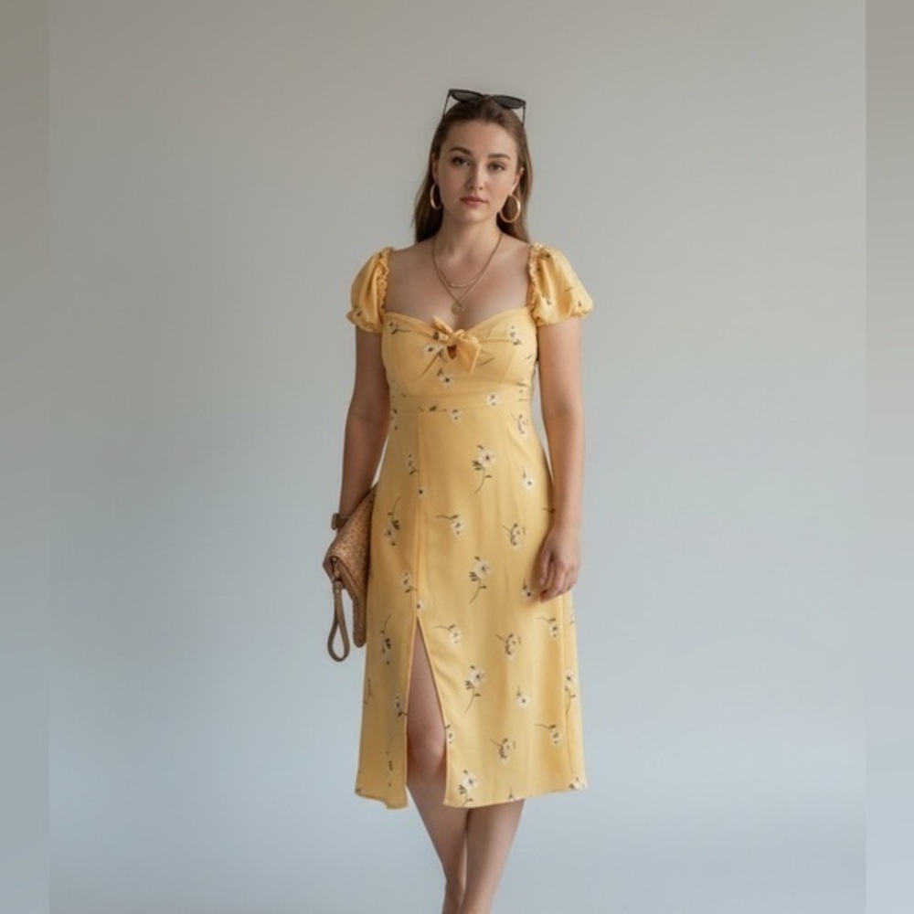 Yellow Floral Off-Shoulder Dress